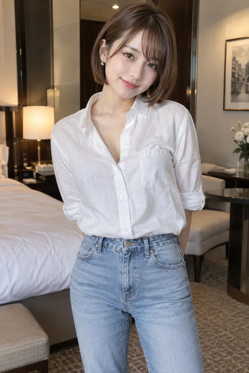 in a luxury hotel room を足して生成した例（3枚目）