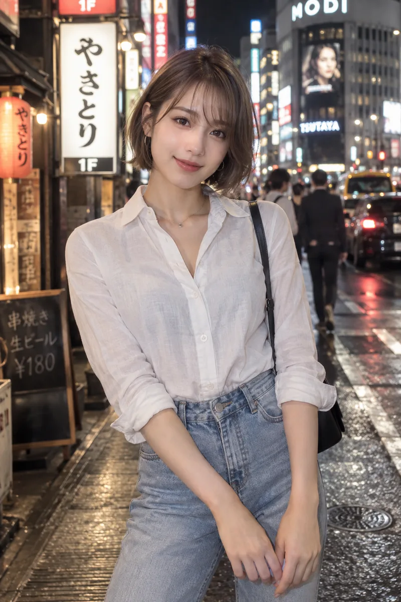 夜のネオン街の生成例