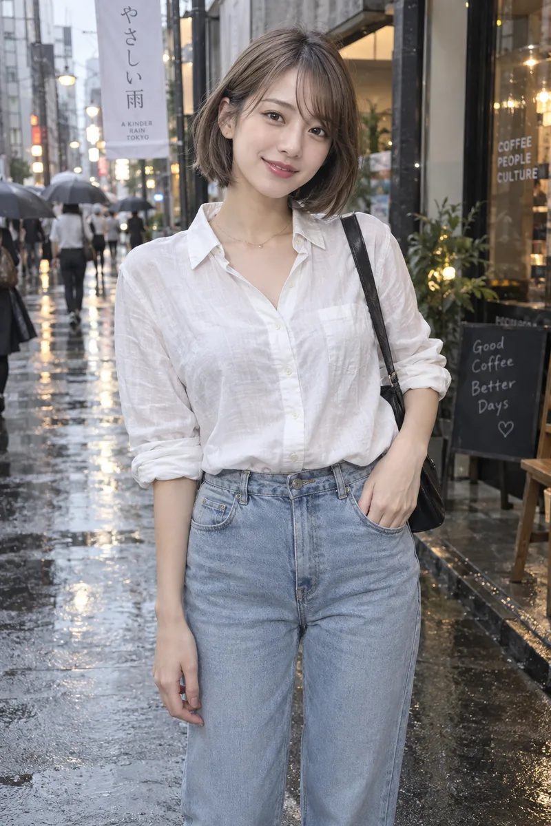 on a rainy street を足して生成した例（2枚目）