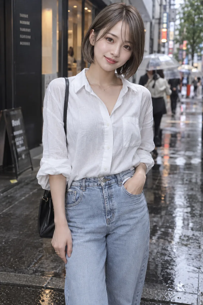 on a rainy street を足して生成した例（4枚目）
