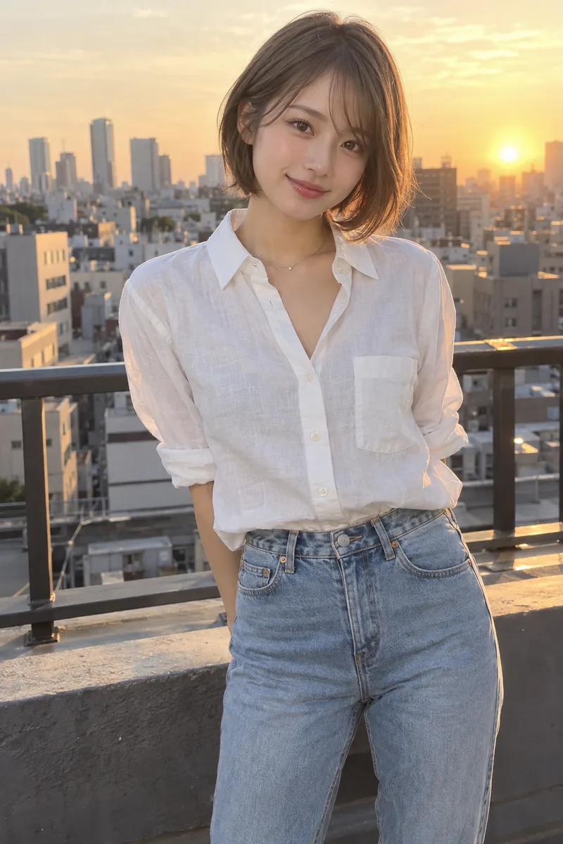 夕方の屋上の生成例