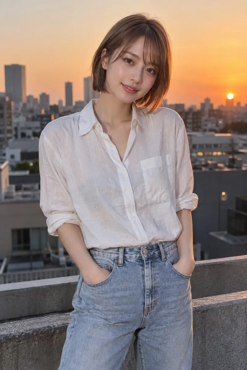 on a rooftop at sunset を足して生成した例（3枚目）