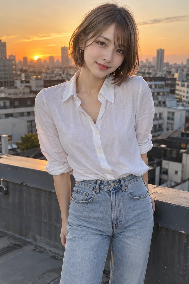 on a rooftop at sunset を足して生成した例（4枚目）