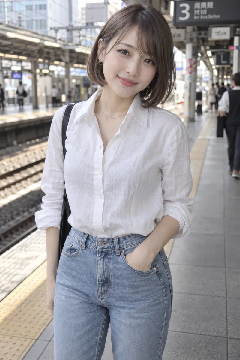 on a train station platform を足して生成した例（3枚目）