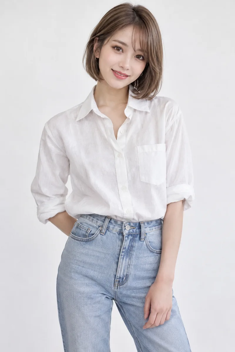 in front of a plain white studio backdrop を足して生成した例（4枚目）