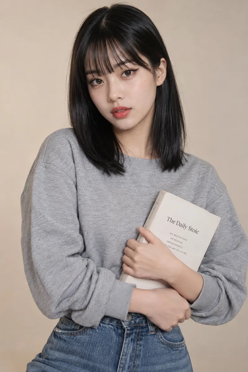 holding a book を足して生成した例（2枚目）