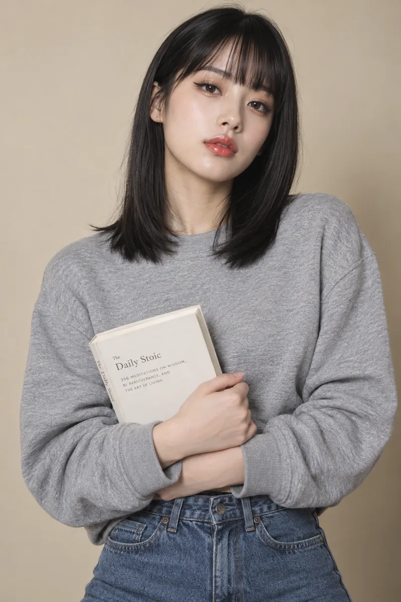 holding a book を足して生成した例（3枚目）
