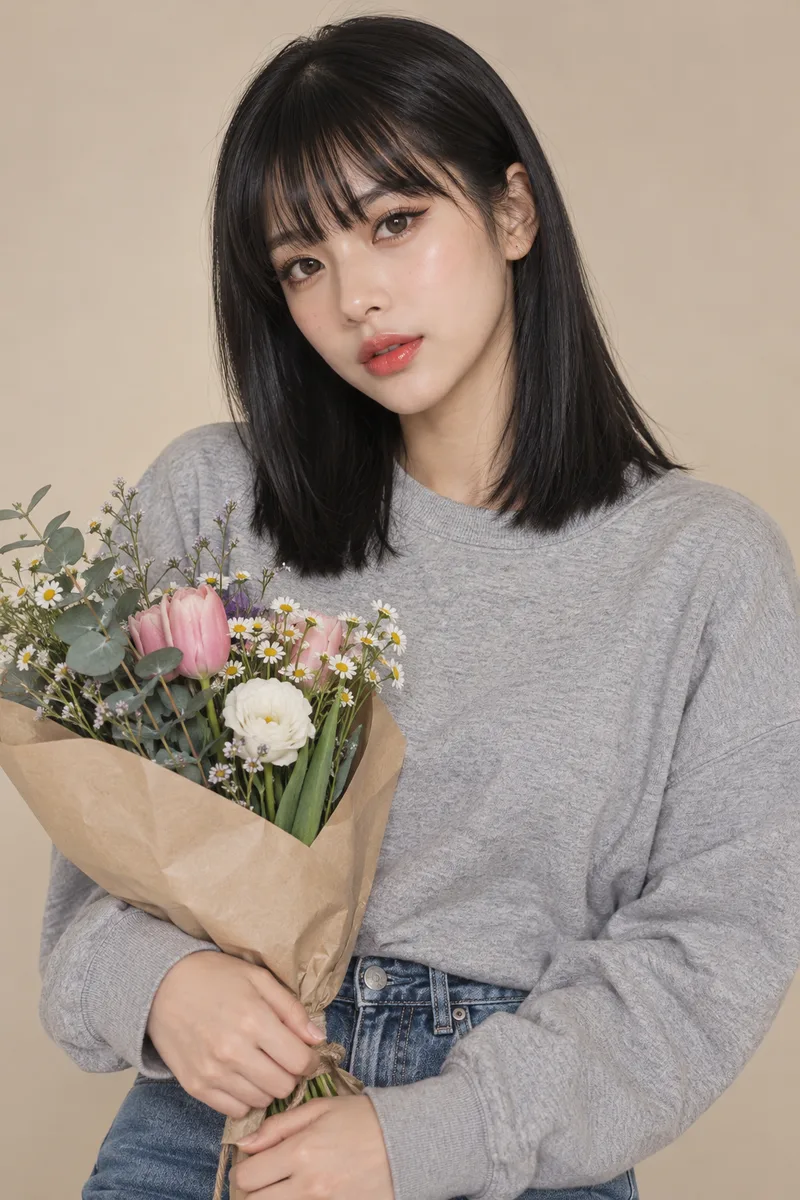 holding a bouquet of flowers を足して生成した例（2枚目）
