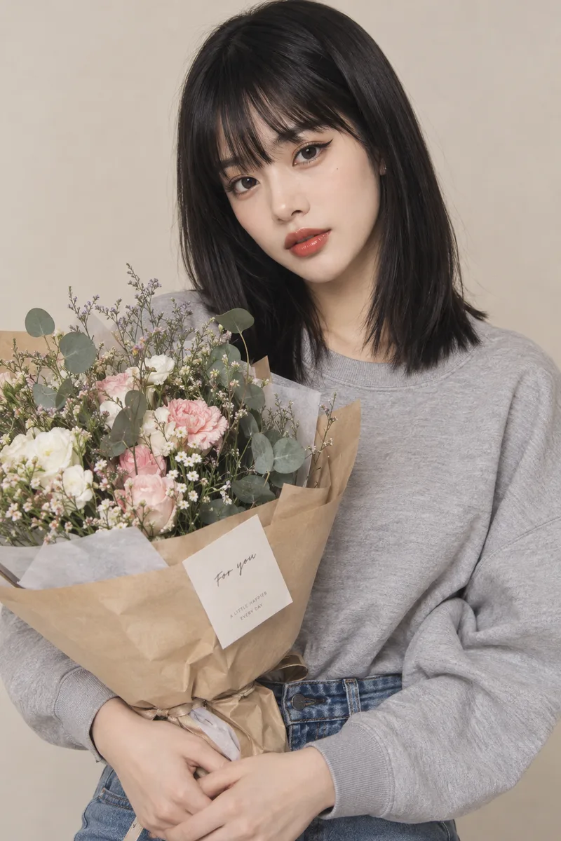 holding a bouquet of flowers を足して生成した例（3枚目）