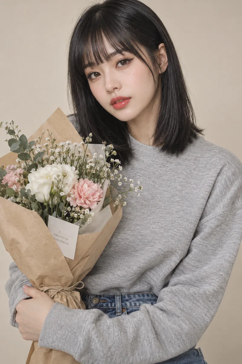 holding a bouquet of flowers を足して生成した例（4枚目）