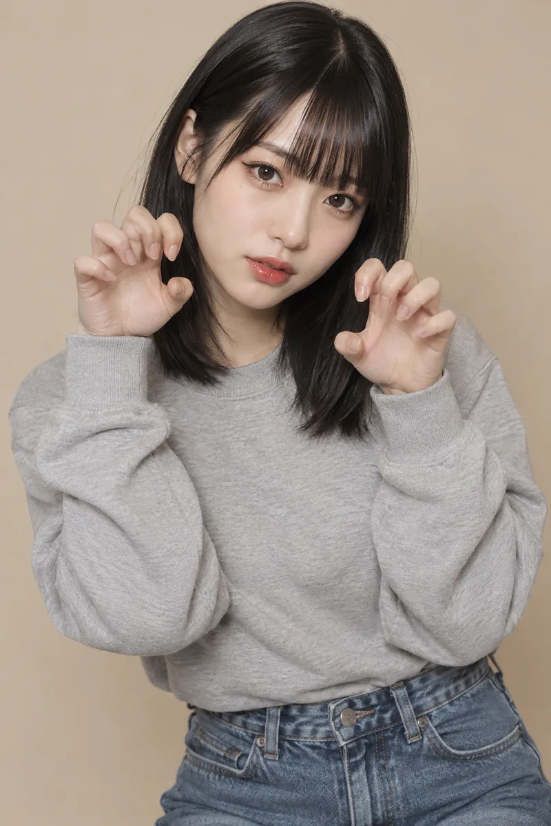 making a cat paw pose with both hands を足して生成した例（2枚目）