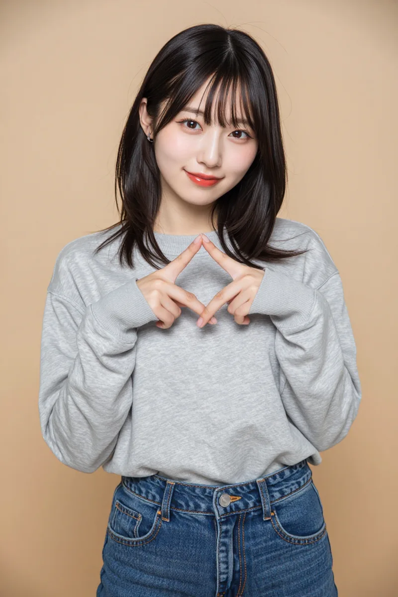 making a finger heart を足して生成した例（3枚目）
