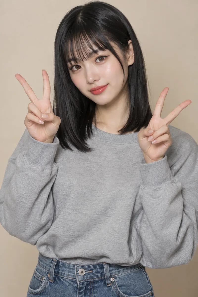 making a double peace sign with both hands を足して生成した例（4枚目）