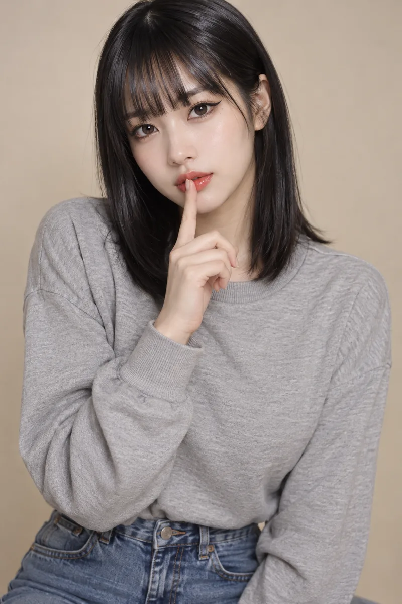口に指を当てるの生成例