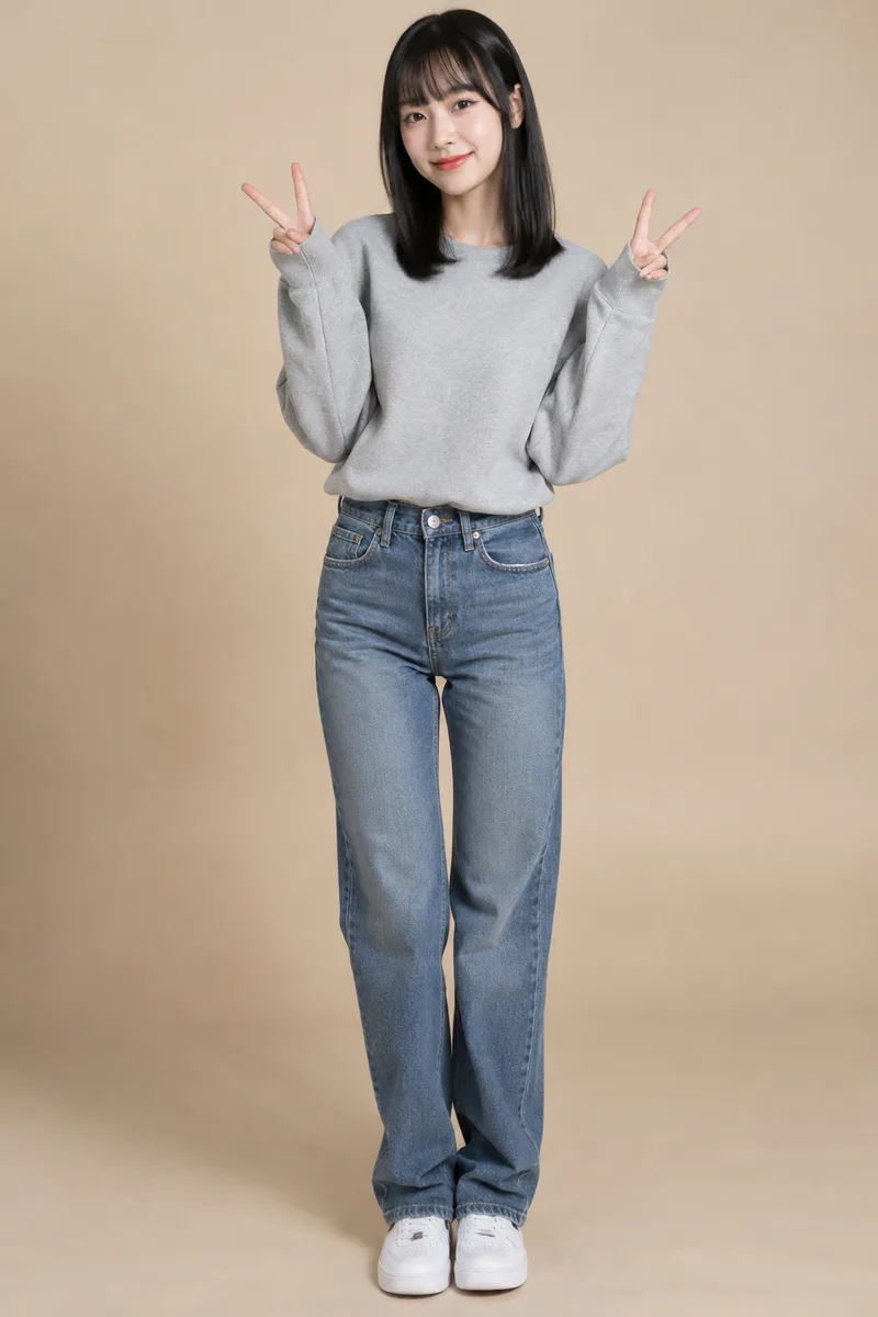 making a double peace sign with both hands を足して生成した例（1枚目）