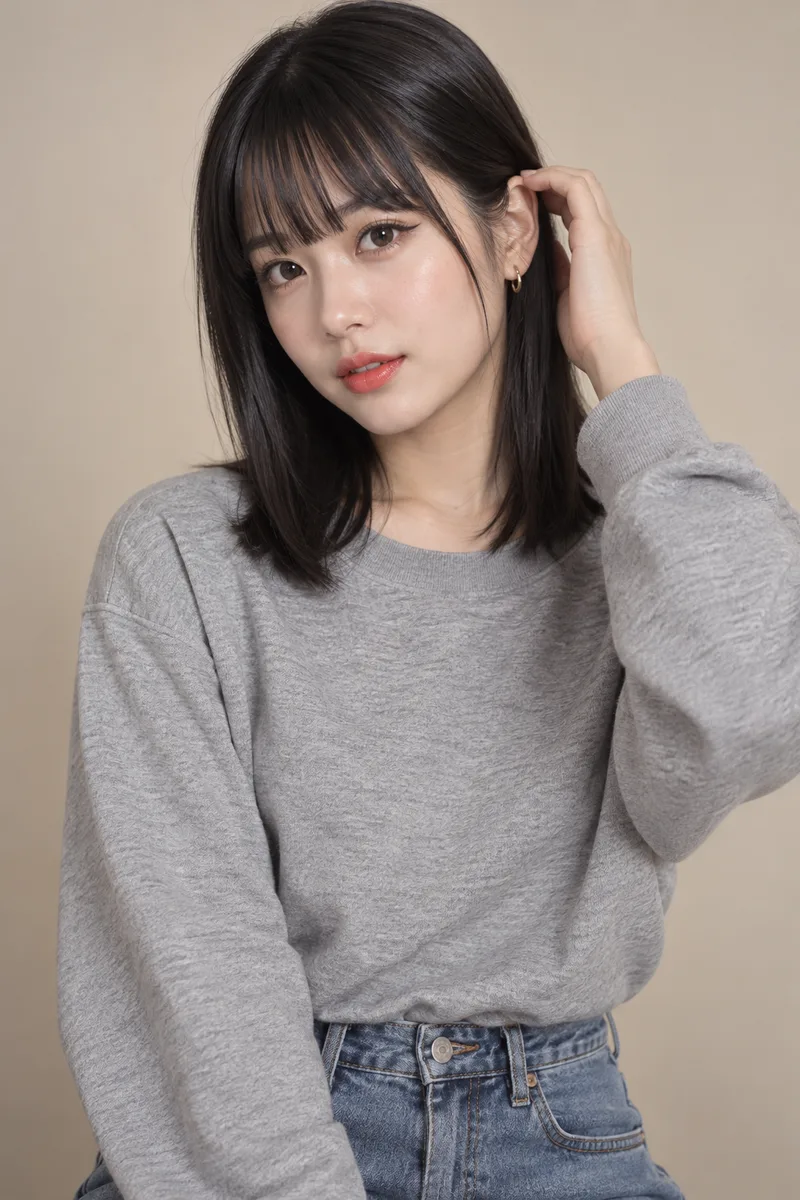 髪を耳にかけるの生成例