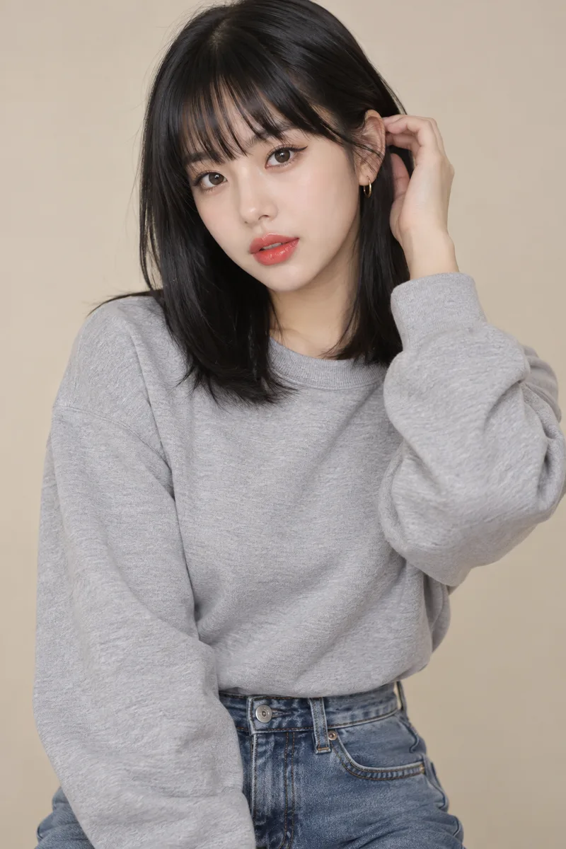 tucking her hair behind her ear を足して生成した例（3枚目）