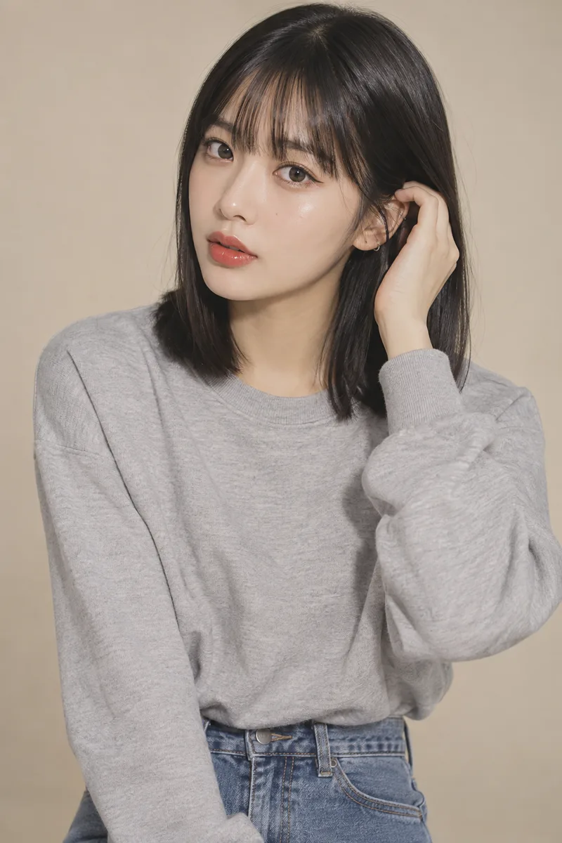 tucking her hair behind her ear を足して生成した例（4枚目）