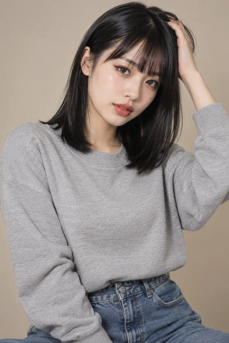 running her fingers through her hair を足して生成した例（4枚目）