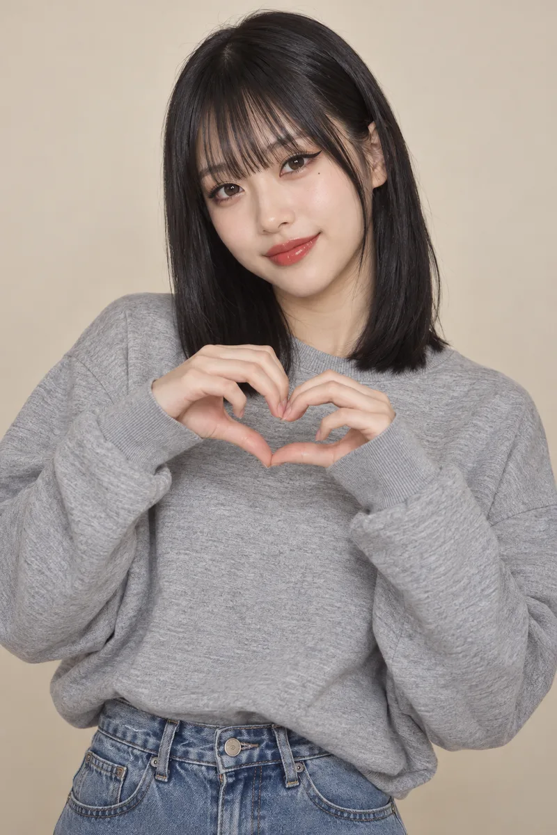 making a heart shape with both hands を足して生成した例（2枚目）