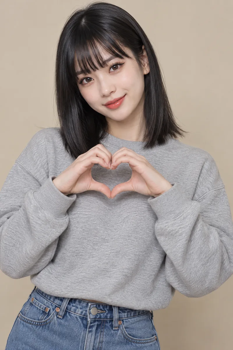 making a heart shape with both hands を足して生成した例（3枚目）