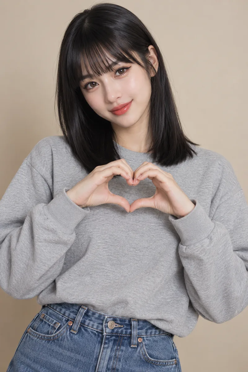 making a heart shape with both hands を足して生成した例（4枚目）