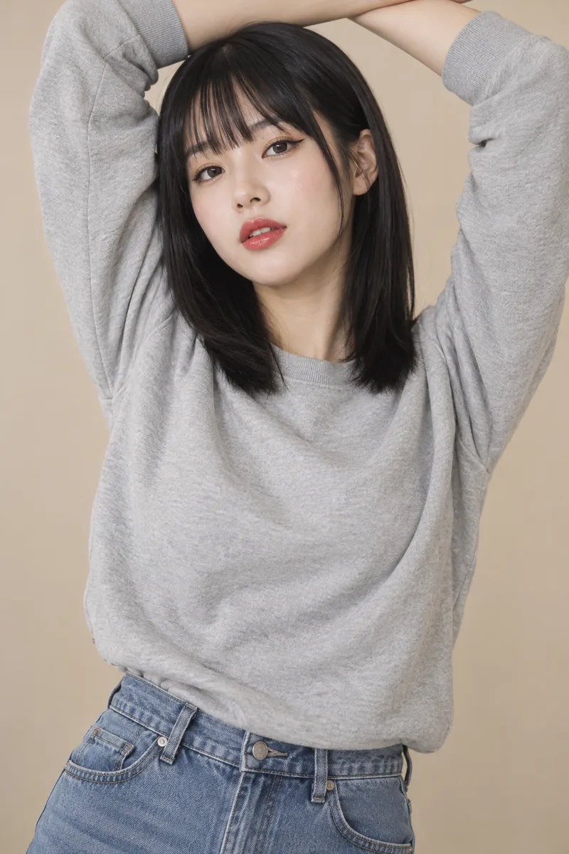 stretching her arms above her head を足して生成した例（2枚目）