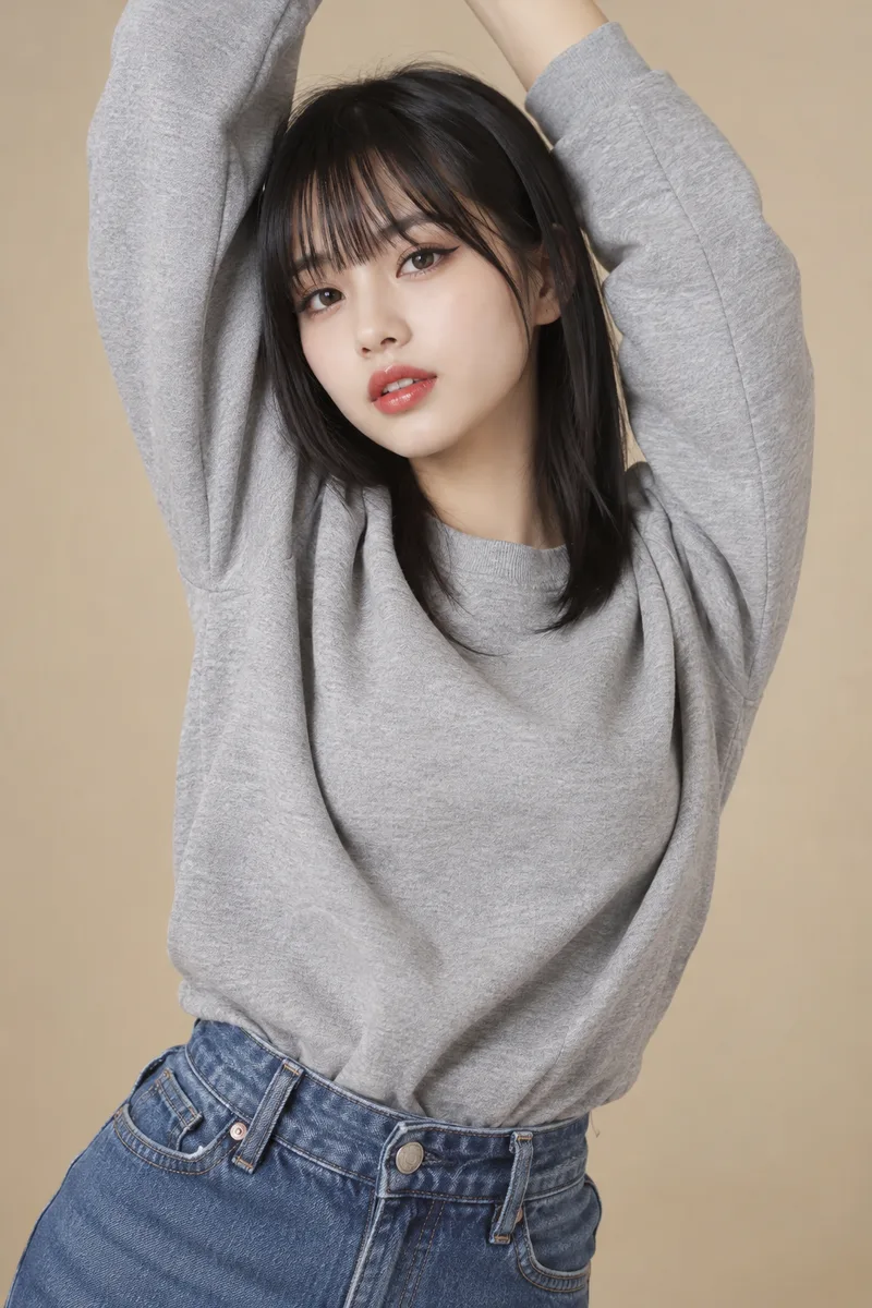 stretching her arms above her head を足して生成した例（3枚目）