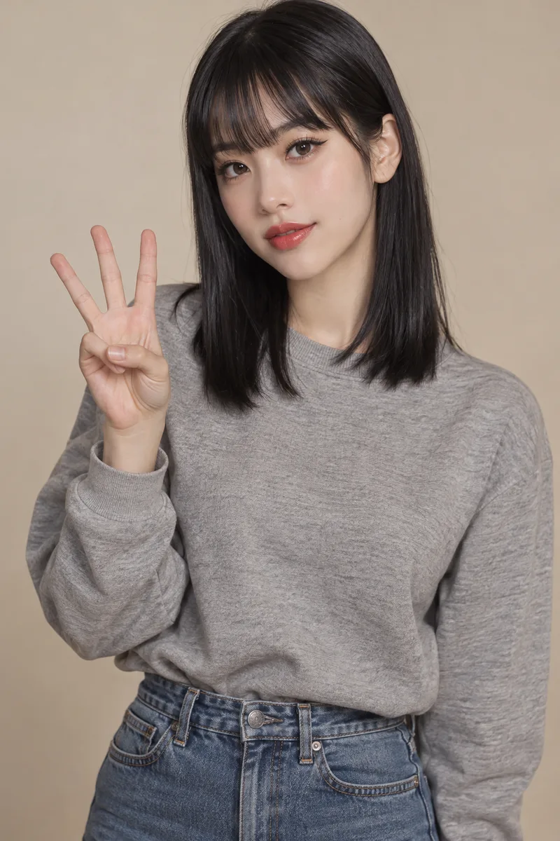 holding up three fingers を足して生成した例（3枚目）