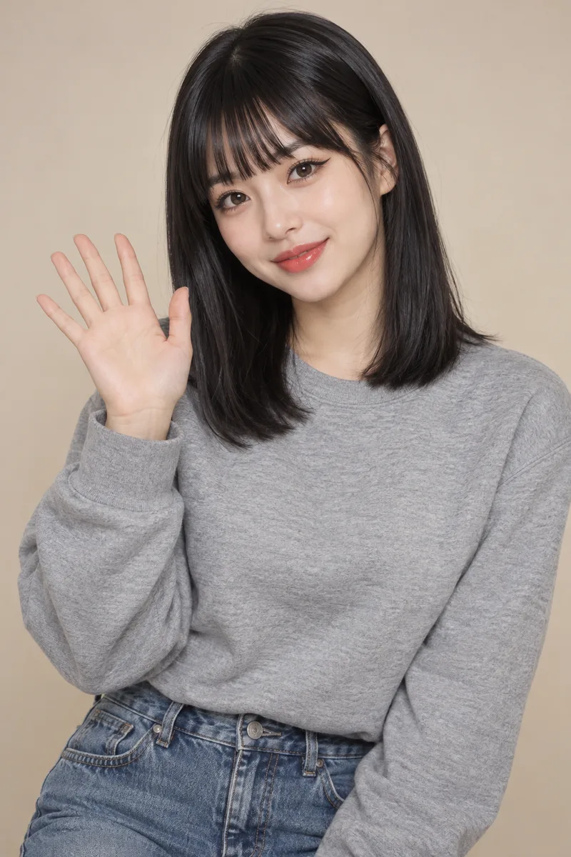 waving her hand を足して生成した例（2枚目）