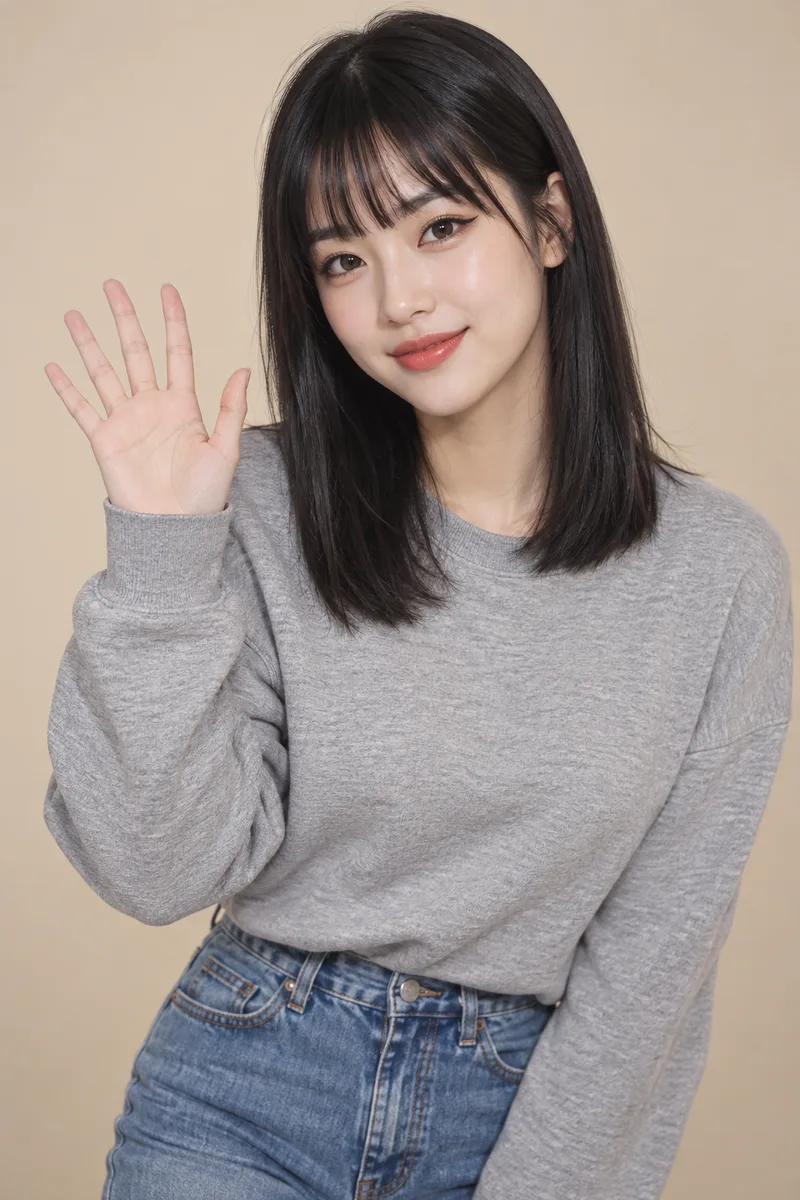 waving her hand を足して生成した例（4枚目）