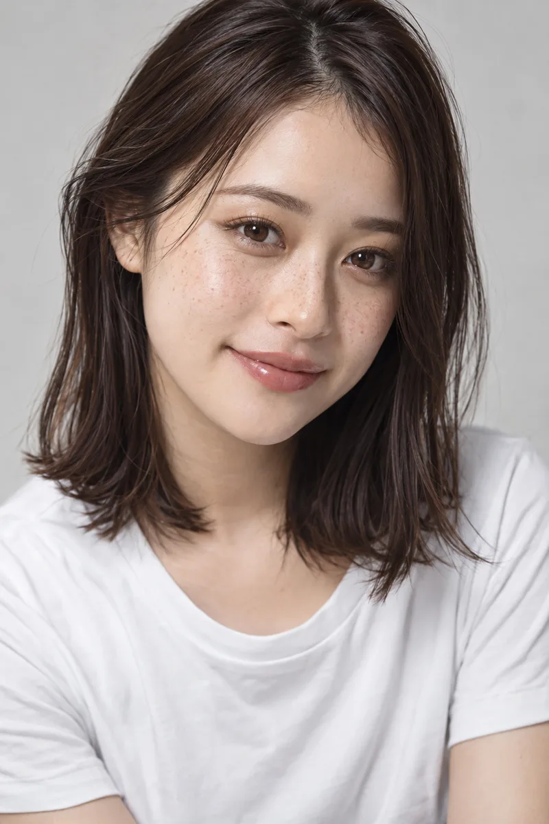 freckles across her nose and cheeks を足して生成した例（4枚目）