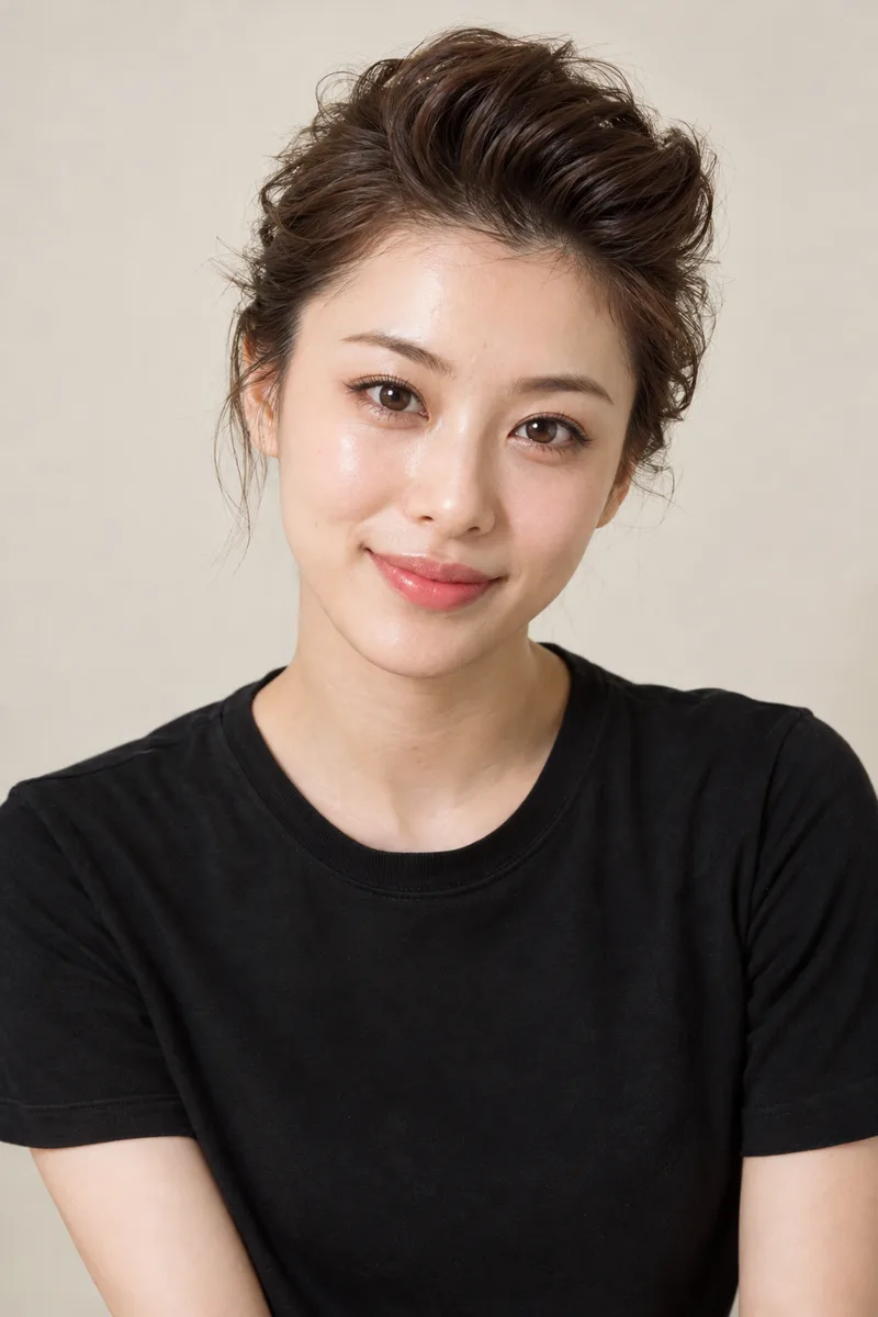 with a pompadour hairstyle を足して生成した例（2枚目）