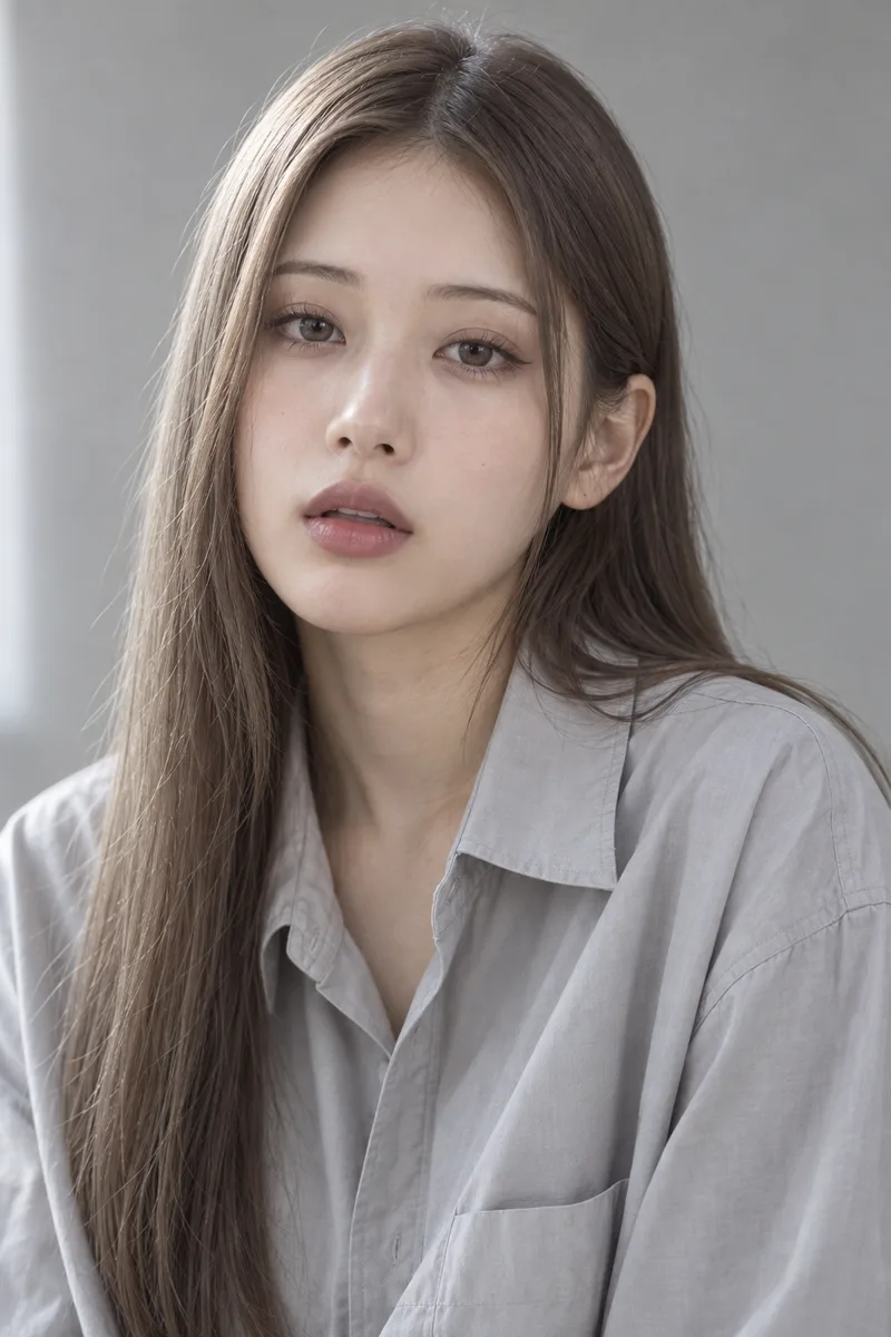 mouth hanging slightly open in a blank daze, eyes looking straight ahead without focus, eyebrows completely relaxed and flat, no surprise, no worryで生成した例（3枚目）