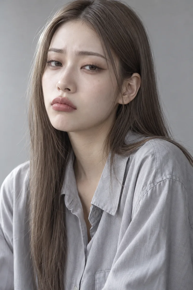 unimpressed, one eyebrow slightly raised, half-lidded flat stare at the camera, mouth pulled slightly to one sideで生成した例（2枚目）