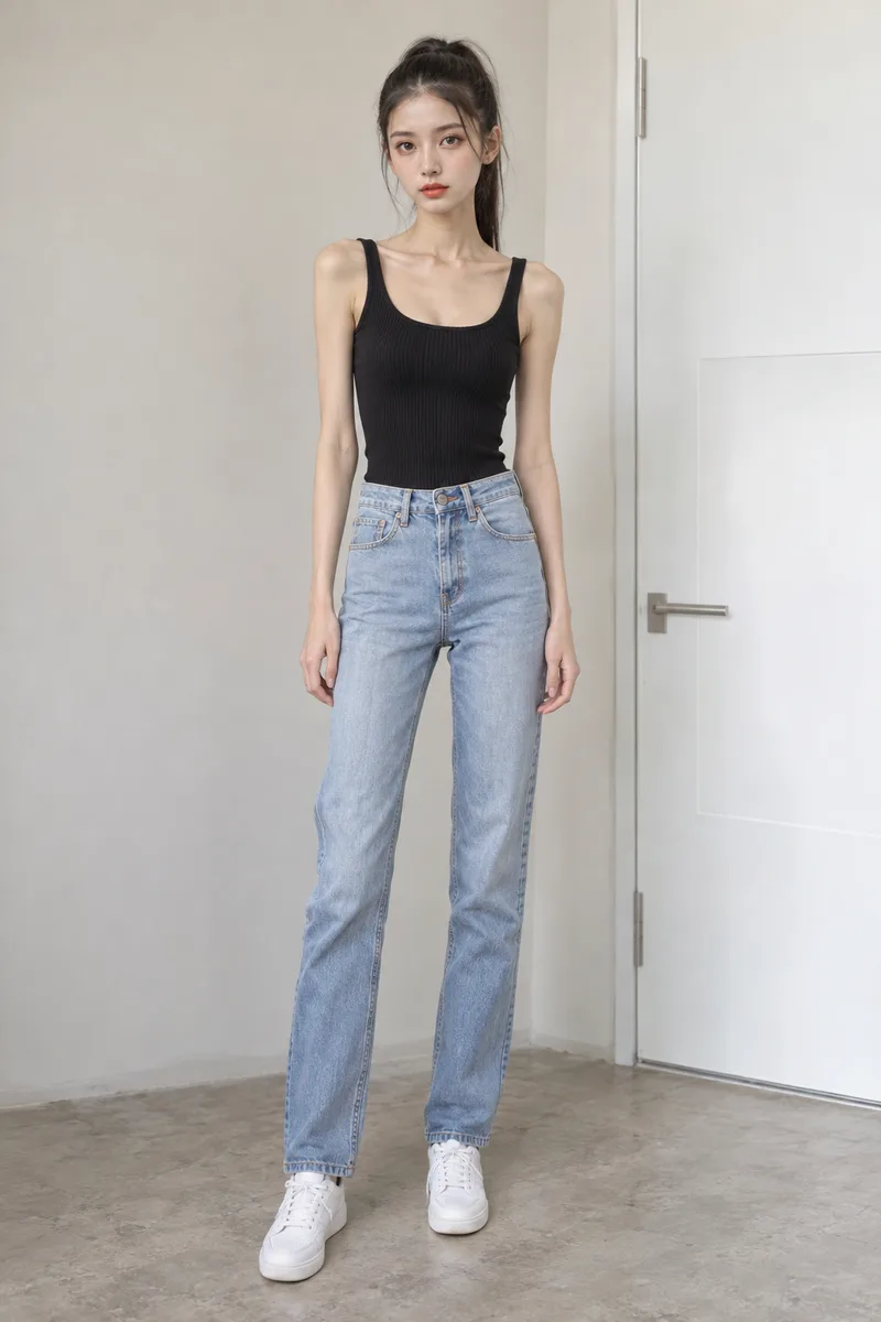 very thin bony build, hollow cheeks and prominent cheekbones, visible collarbones and bony shoulders, very thin arms and legsで生成した例（2枚目）