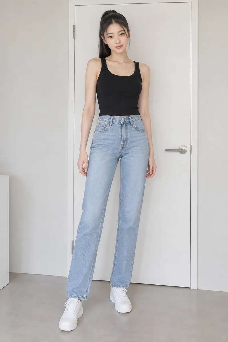 very tall with long legs, the top of her head close to the top of the door frameで生成した例（4枚目）