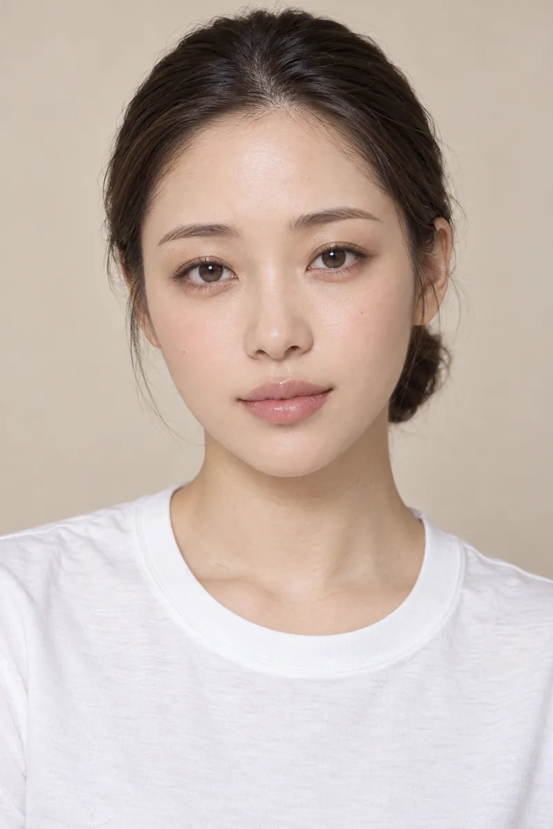 droopy eyes, gently downturned eye shape with the outer corners of the eyes sitting lower than the inner corners, soft gentle gaze, eyes fully openで生成した例（2枚目）
