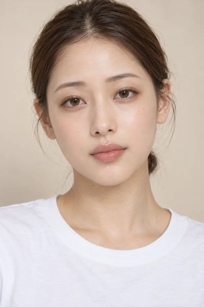 droopy eyes, gently downturned eye shape with the outer corners of the eyes sitting lower than the inner corners, soft gentle gaze, eyes fully openで生成した例（3枚目）