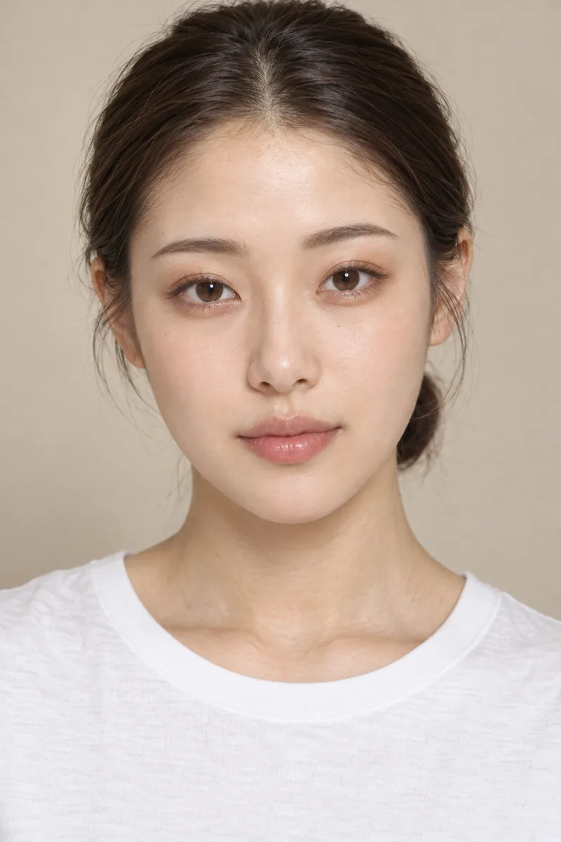 droopy eyes, gently downturned eye shape with the outer corners of the eyes sitting lower than the inner corners, soft gentle gaze, eyes fully openで生成した例（4枚目）