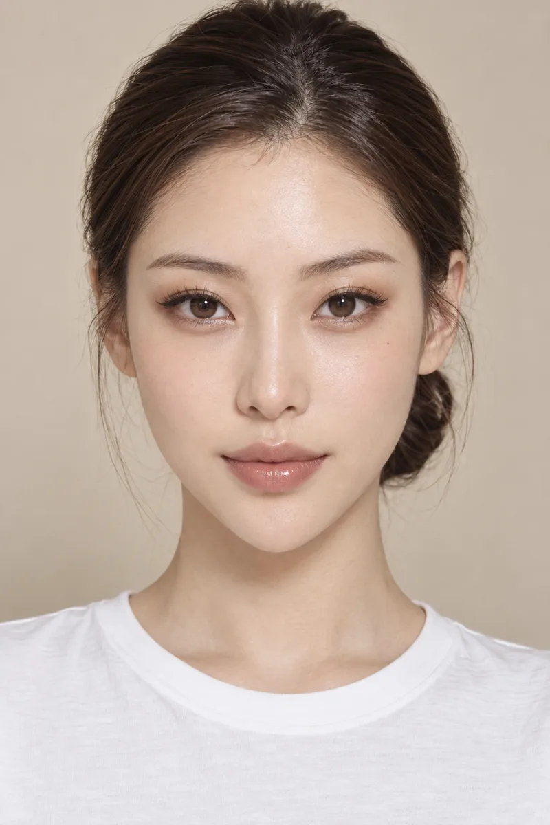 fox-like face, narrow upturned eyes with long lifted outer corners, slender straight nose, small face tapering to a sharp pointed chinで生成した例（2枚目）