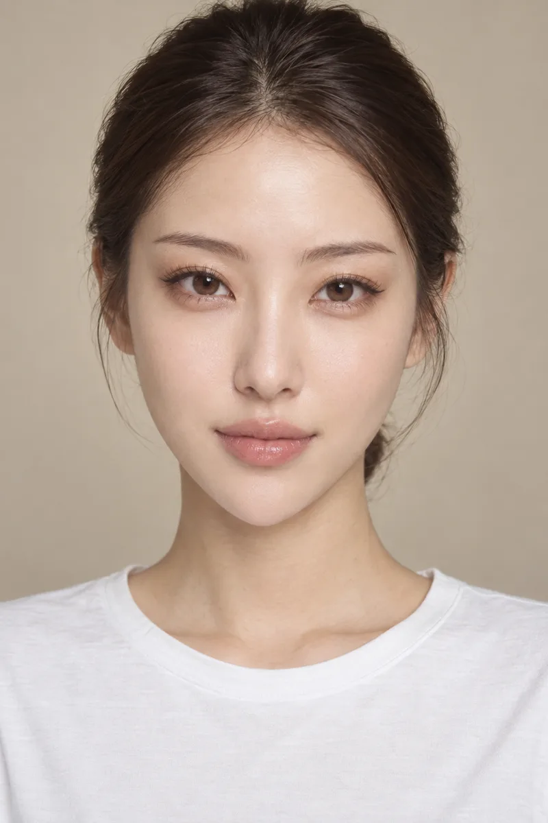 fox-like face, narrow upturned eyes with long lifted outer corners, slender straight nose, small face tapering to a sharp pointed chinで生成した例（3枚目）