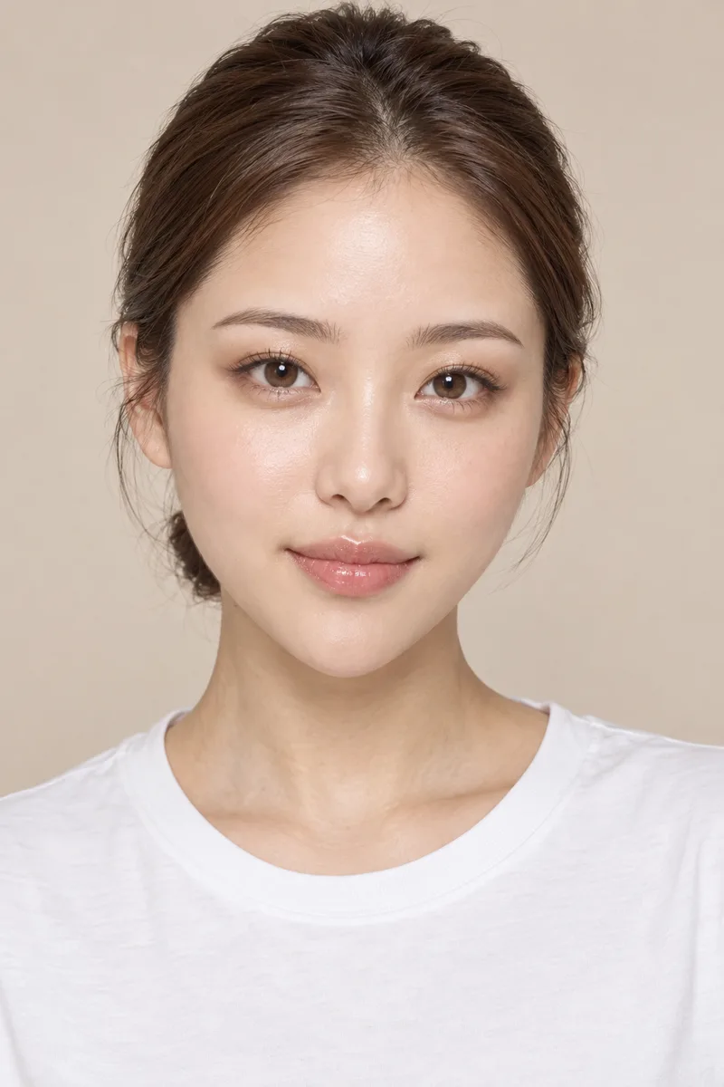 heart-shaped face, wide forehead and full wide cheeks tapering sharply down to a small narrow pointed chinで生成した例（3枚目）