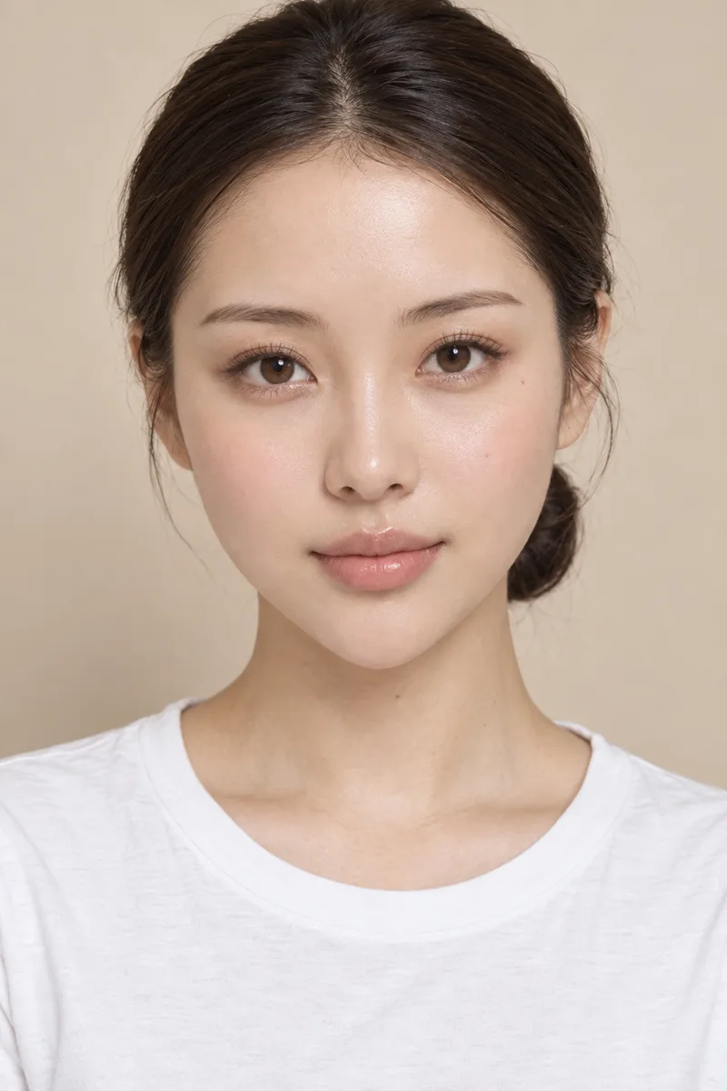 heart-shaped face, wide forehead and full wide cheeks tapering sharply down to a small narrow pointed chinで生成した例（4枚目）