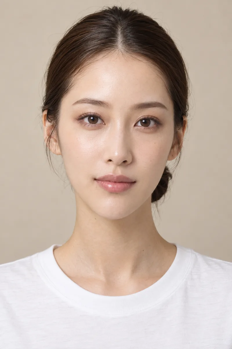 long face shape, slim narrow face clearly longer than it is wide, long straight jawline and long slender chin, narrow cheeks, natural realistic proportionsで生成した例（3枚目）