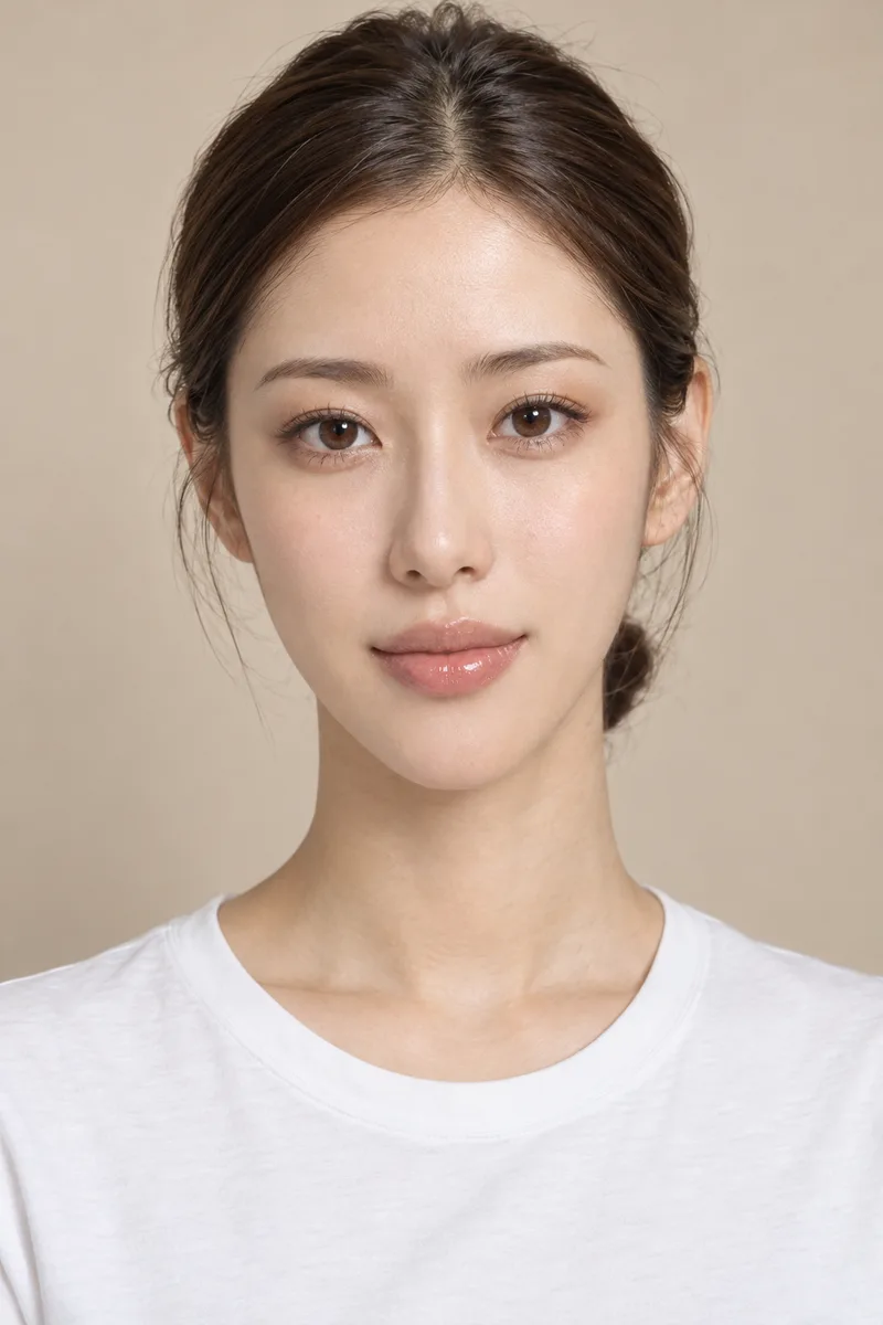 long face shape, slim narrow face clearly longer than it is wide, long straight jawline and long slender chin, narrow cheeks, natural realistic proportionsで生成した例（4枚目）