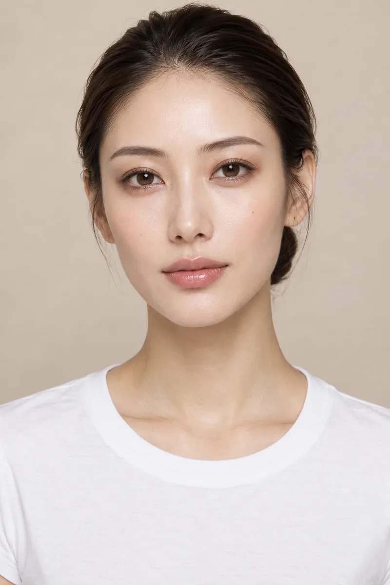 mature face, defined high cheekbones, slim cheeks, long refined nose, elegant sophisticated grown-up lookで生成した例（2枚目）