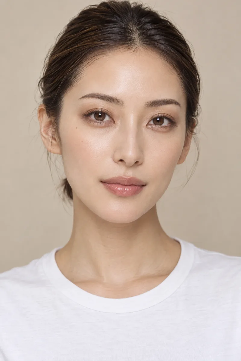 mature face, defined high cheekbones, slim cheeks, long refined nose, elegant sophisticated grown-up lookで生成した例（3枚目）