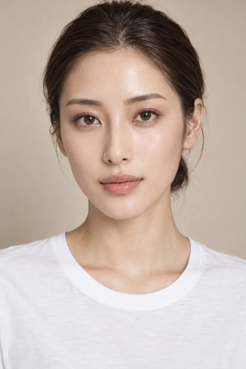 mature face, defined high cheekbones, slim cheeks, long refined nose, elegant sophisticated grown-up lookで生成した例（4枚目）