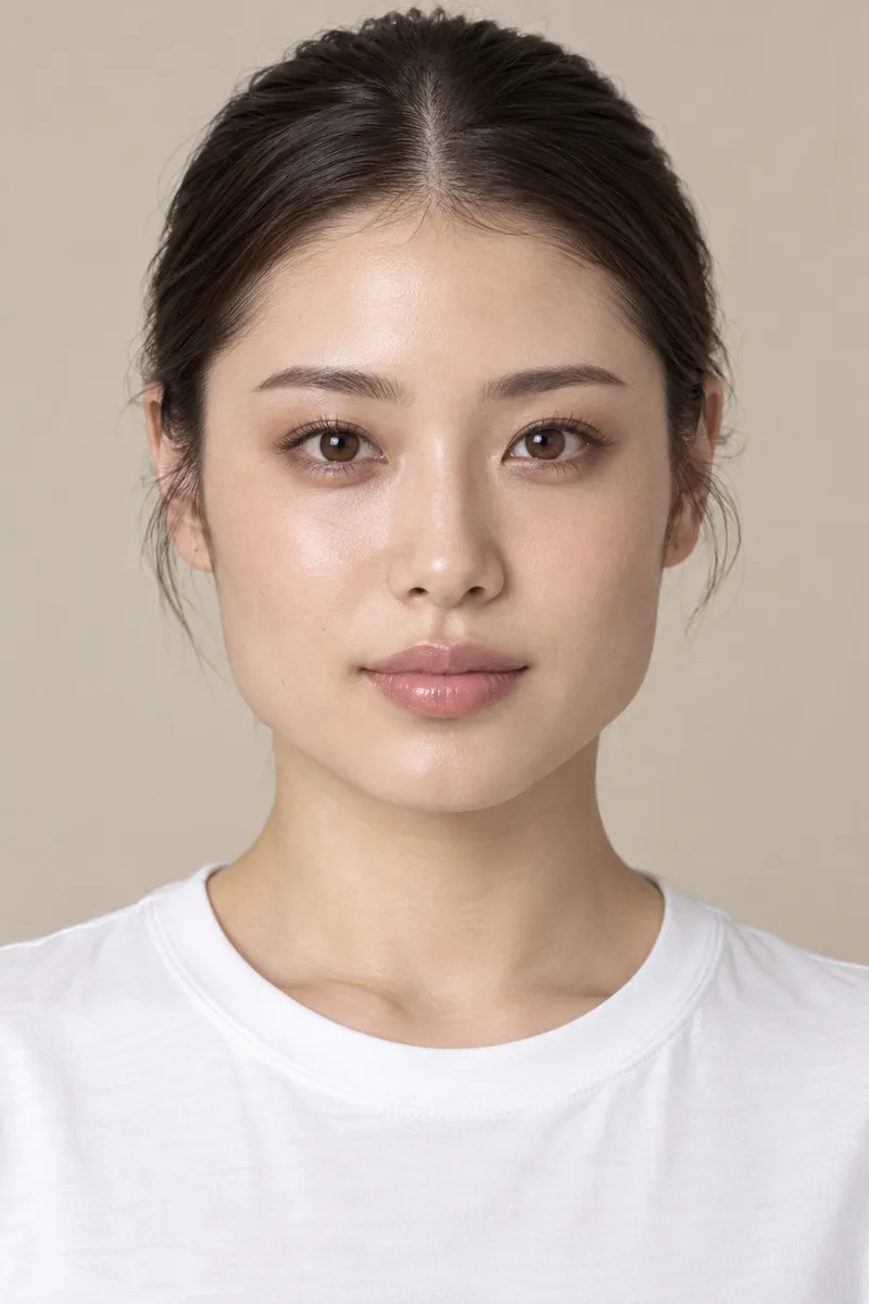 square face shape, wide angular jaw with prominent jaw corners, forehead, cheekbones and jaw all about the same widthで生成した例（2枚目）